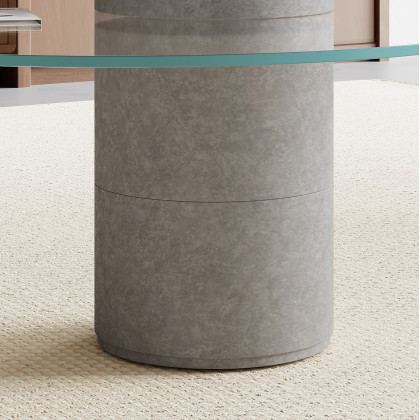 HMR - Set of 2 Round Nesting Coffee Table Set Glass Modern Concrete Gray Drum Coffee Table