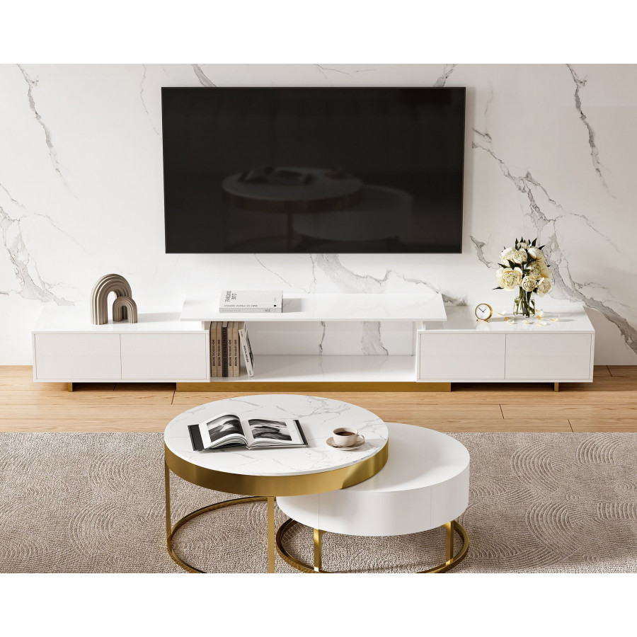 HMR - Mordelle Glossy Extendable TV Stand & Coffee Table Set