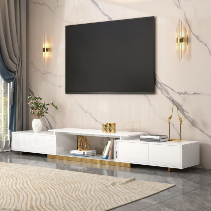 HMR Mordelle Glossy Extendable TV Stand & Coffee Table Set - White, Style B