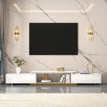 HMR Mordelle Glossy Extendable TV Stand & Coffee Table Set - White, Style B