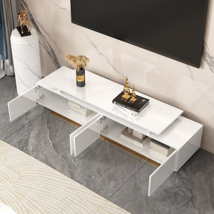 HMR Mordelle Glossy Extendable TV Stand & Coffee Table Set - White, Style B