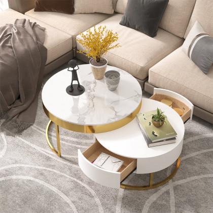 HMR Mordelle Glossy Extendable TV Stand & Coffee Table Set - White, Style B