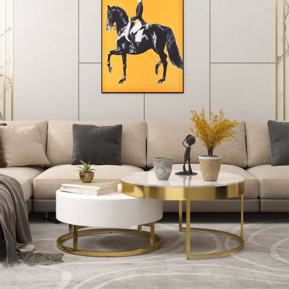 HMR Mordelle Glossy Extendable TV Stand & Coffee Table Set - White, Style B