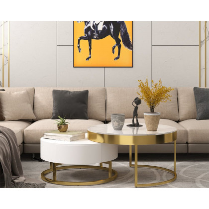 HMR Mordelle Glossy Extendable TV Stand & Coffee Table Set - White, Style B