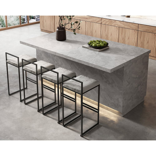 HMR - 72'' Japandi Kitchen lsland Gray Counter Stools Set Wooden Storage Kitchen Cabinet
