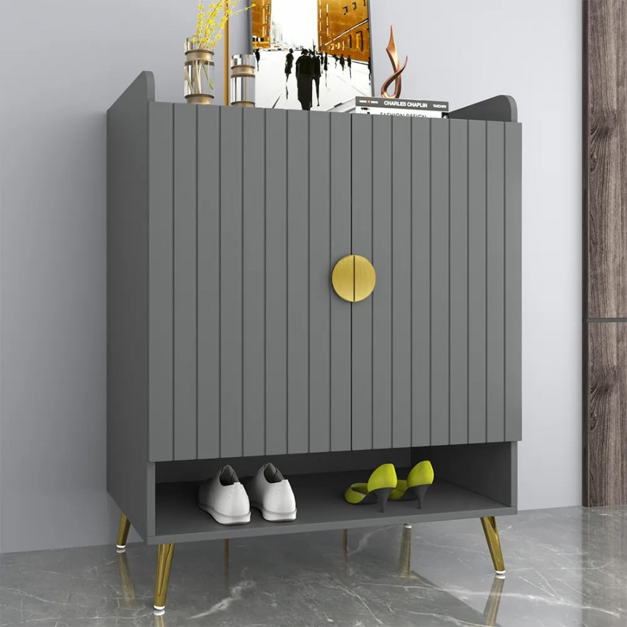 HMR Yellar Nordic Entryway Shoe Cabinet with Doors & Open Shelves - Gray, 31.5" (5 Shelves)
