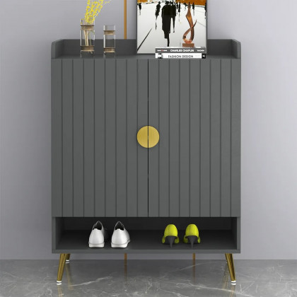 HMR Yellar Nordic Entryway Shoe Cabinet with Doors & Open Shelves - Gray, 31.5" (5 Shelves)