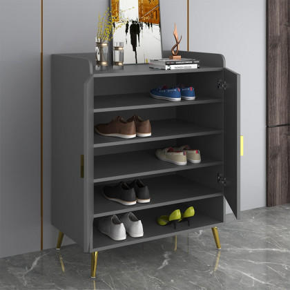 HMR Yellar Nordic Entryway Shoe Cabinet with Doors & Open Shelves - Gray, 31.5" (5 Shelves)