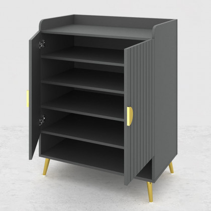 HMR Yellar Nordic Entryway Shoe Cabinet with Doors & Open Shelves - Gray, 31.5" (5 Shelves)