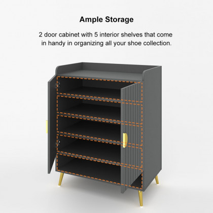 HMR Yellar Nordic Entryway Shoe Cabinet with Doors & Open Shelves - Gray, 31.5" (5 Shelves)