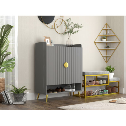 HMR Yellar Nordic Entryway Shoe Cabinet with Doors & Open Shelves - Gray, 31.5" (5 Shelves)