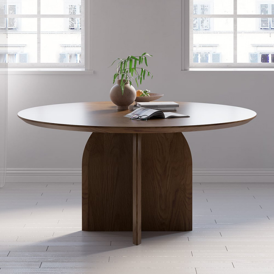 HMR Modern Wood Round Dining Table - Walnut, 53.1" (Seats 4-6 People)