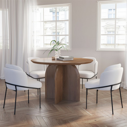 HMR Modern Wood Round Dining Table - Walnut, 53.1" (Seats 4-6 People)