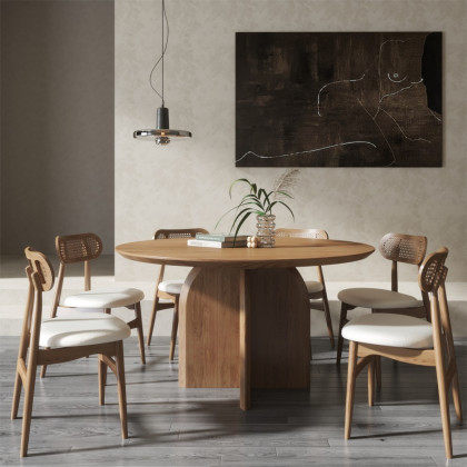 HMR Modern Wood Round Dining Table - Walnut, 53.1" (Seats 4-6 People)