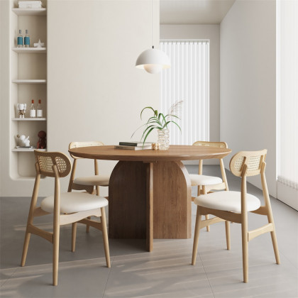 HMR Modern Wood Round Dining Table - Walnut, 53.1" (Seats 4-6 People)