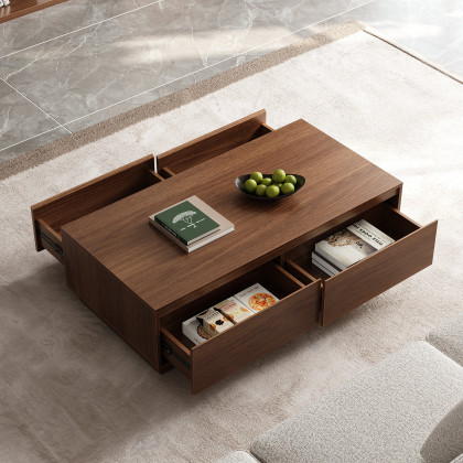 HMR - 47" Mid Century Rectangular Walnut Block Coffee Table