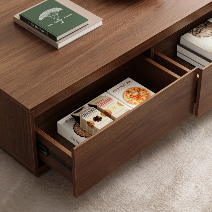 HMR - 47" Mid Century Rectangular Walnut Block Coffee Table
