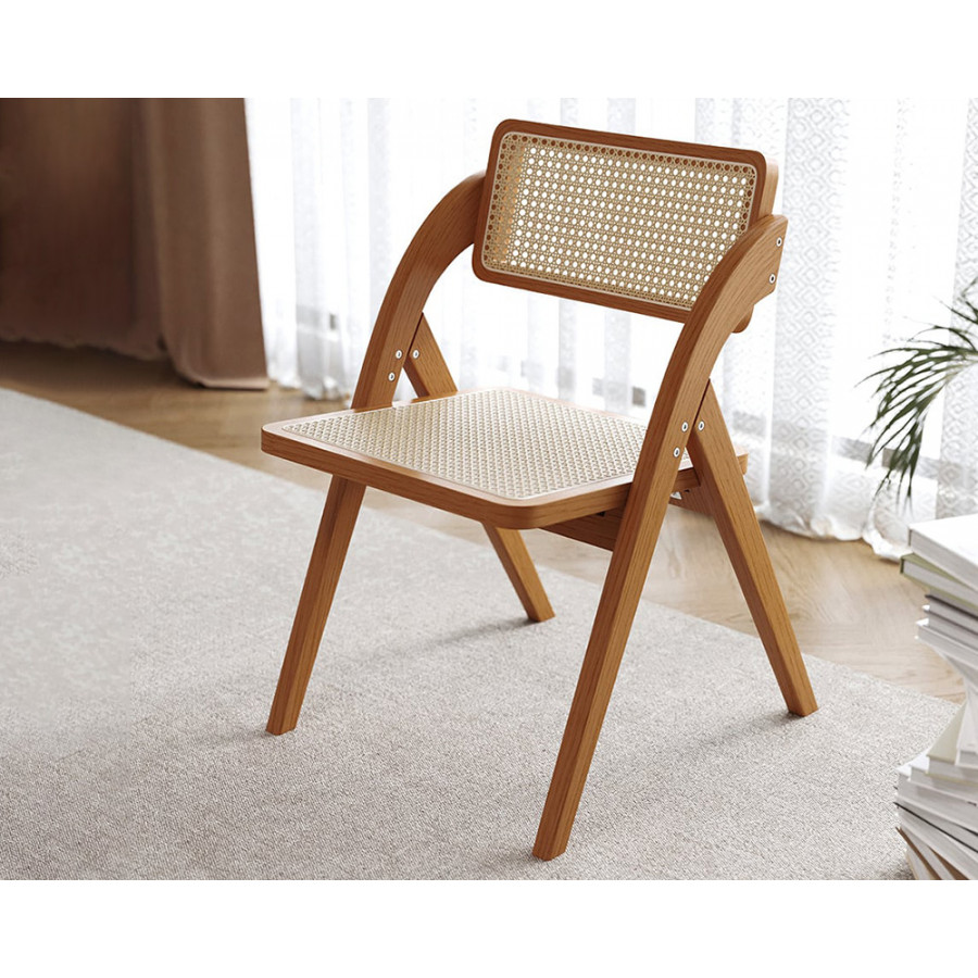 HMR Japandi Folding Solid Wood Natural Dining Chairs - Walnut, 2-Pieces