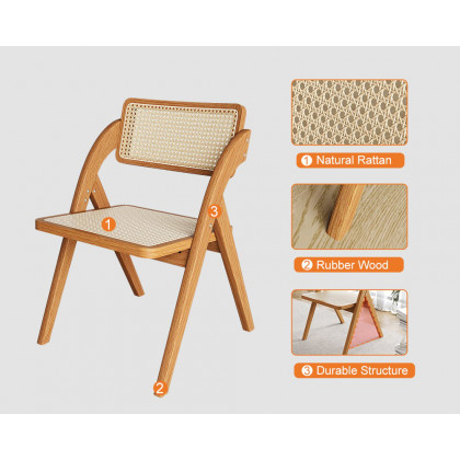 HMR Japandi Folding Solid Wood Natural Dining Chairs - Walnut, 2-Pieces