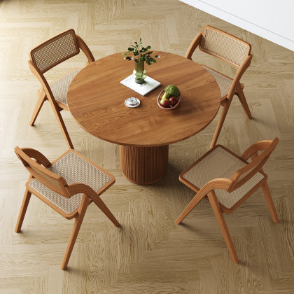 HMR Japandi Folding Solid Wood Natural Dining Chairs - Walnut, 2-Pieces