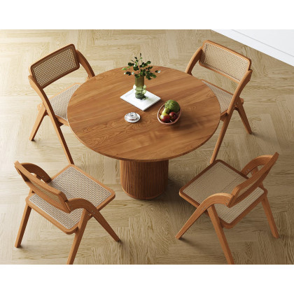 HMR Japandi Folding Solid Wood Natural Dining Chairs - Walnut, 2-Pieces
