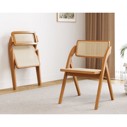 HMR Japandi Folding Solid Wood Natural Dining Chairs - Walnut, 2-Pieces