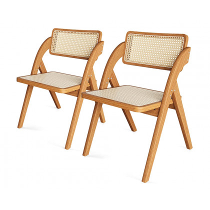 HMR Japandi Folding Solid Wood Natural Dining Chairs - Walnut, 2-Pieces