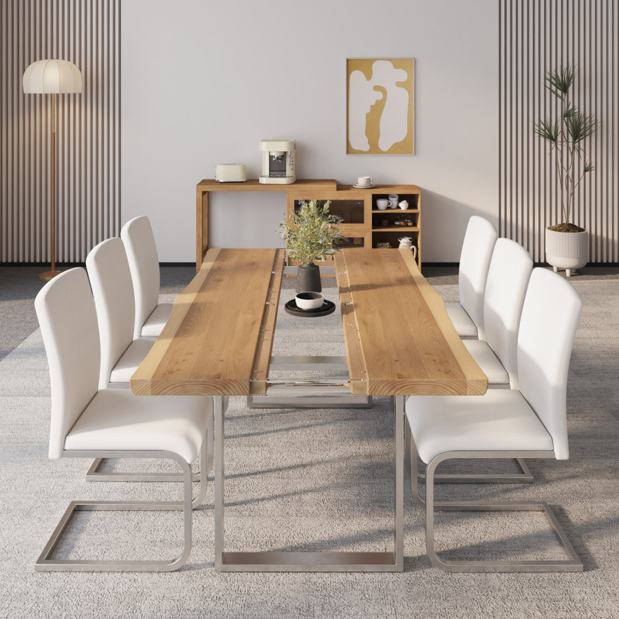 HMR - 70.9" Live Edge Style Rectangle Wood Acrylic Dining Table Seats 6-8 People