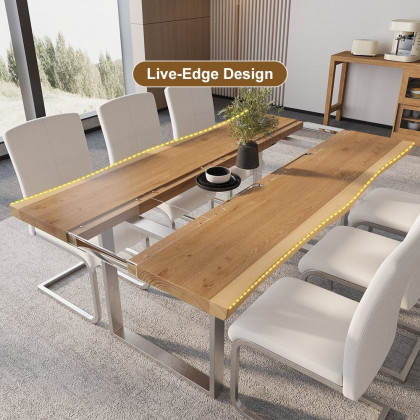 HMR - 70.9" Live Edge Style Rectangle Wood Acrylic Dining Table Seats 6-8 People