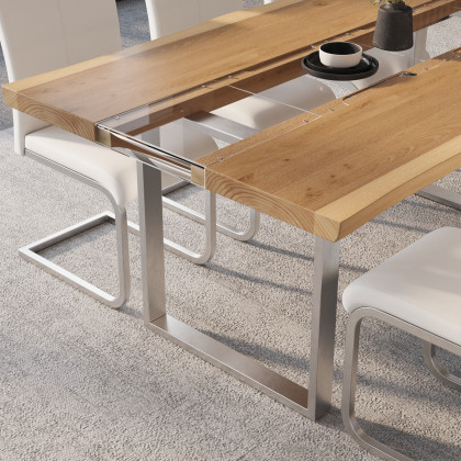 HMR - 70.9" Live Edge Style Rectangle Wood Acrylic Dining Table Seats 6-8 People
