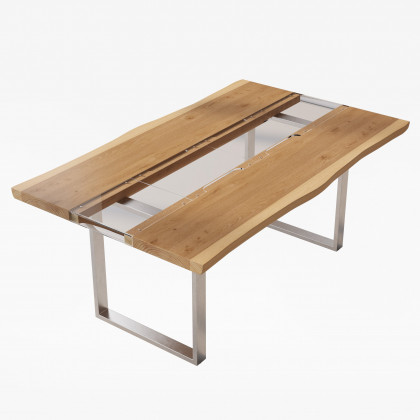 HMR - 70.9" Live Edge Style Rectangle Wood Acrylic Dining Table Seats 6-8 People
