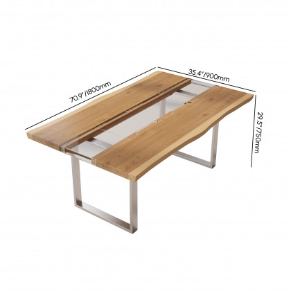 HMR - 70.9" Live Edge Style Rectangle Wood Acrylic Dining Table Seats 6-8 People