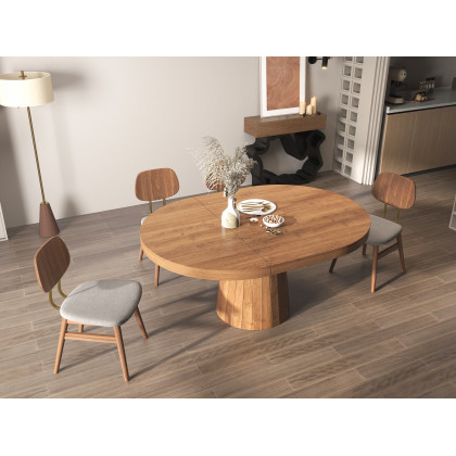 HMR 39"-55" Japandi Style Oval & Round Extendable Wood Dining Table (Seats 4-6 People) - Walnut