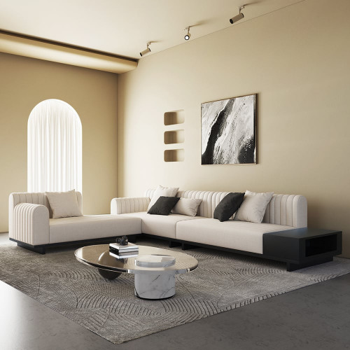 HMR 157" Modern Corner L-Shaped Sectional Sofa with Side Open Storage - Off-White, Linen