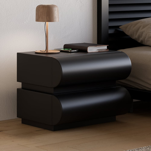 HMR Humply Modern Leather Smart Nightstand with Wireless Charger Drawers - Black, 2-Drawer, Set Of 2