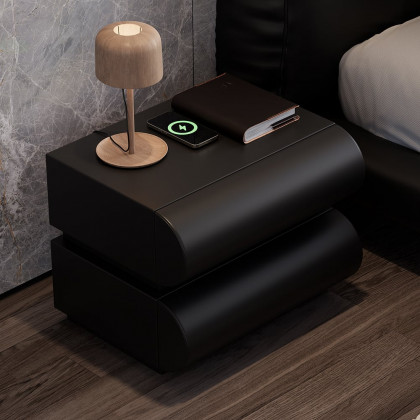 HMR Humply Modern Leather Smart Nightstand with Wireless Charger Drawers - Black, 2-Drawer, Set Of 2