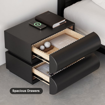 HMR Humply Modern Leather Smart Nightstand with Wireless Charger Drawers - Black, 2-Drawer, Set Of 2