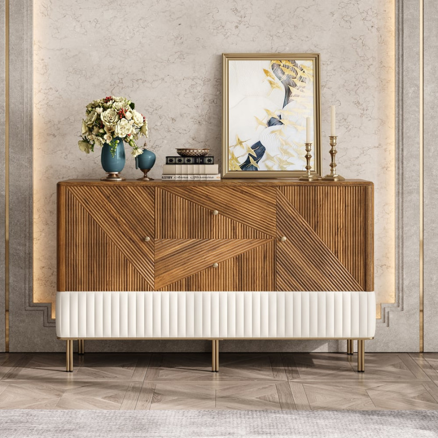 HMR - Wovent 60" Mid-Century Modern Walnut Sideboard Wood Kitchen Buffet with Storage