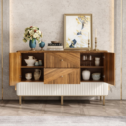 HMR - Wovent 60" Mid-Century Modern Walnut Sideboard Wood Kitchen Buffet with Storage