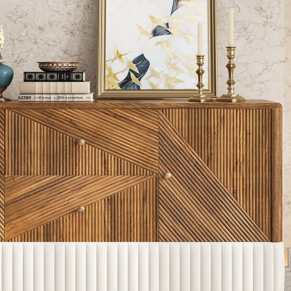 HMR - Wovent 60" Mid-Century Modern Walnut Sideboard Wood Kitchen Buffet with Storage