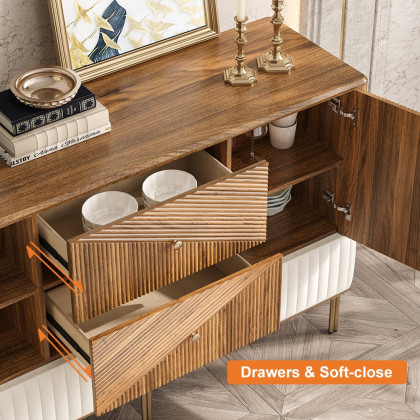 HMR - Wovent 60" Mid-Century Modern Walnut Sideboard Wood Kitchen Buffet with Storage