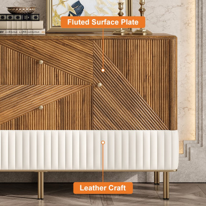 HMR - Wovent 60" Mid-Century Modern Walnut Sideboard Wood Kitchen Buffet with Storage