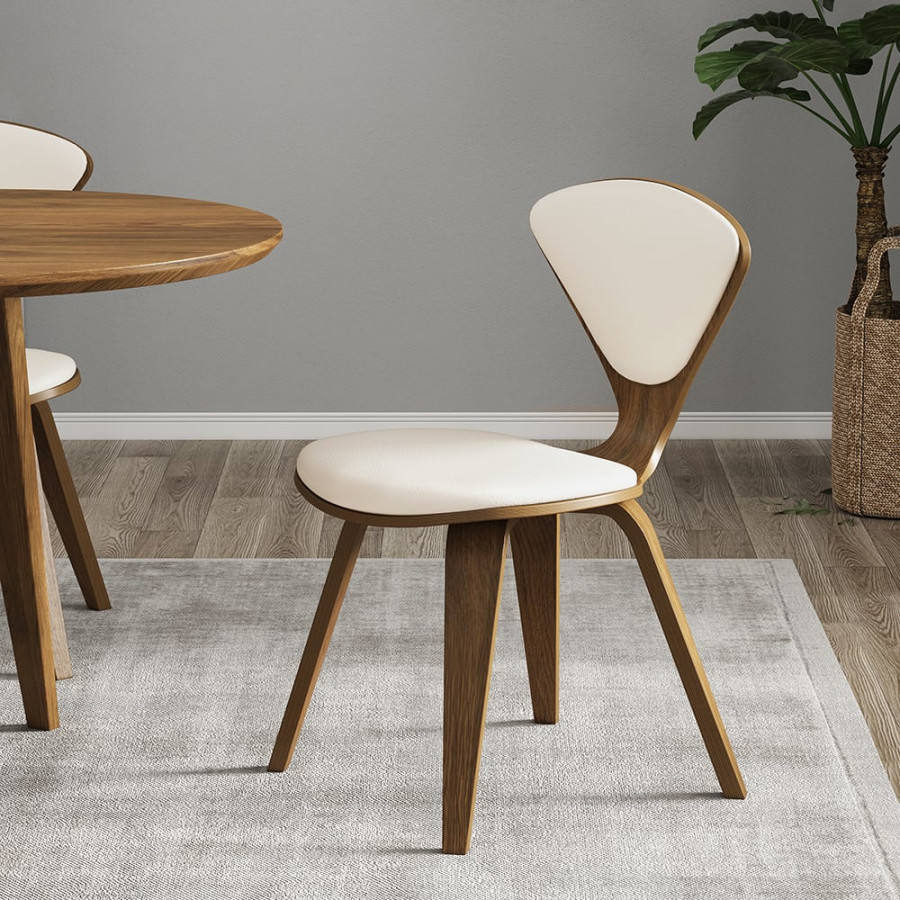 HMR Mid-Century Modern Dining Chairs PU Leather Upholstery Walnut & White - Set of 8