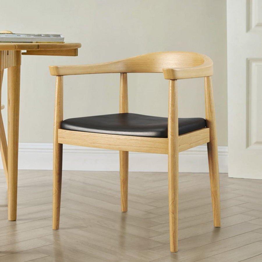 HMR Modern Wood Upholstery Dining Chair - Natural, Microfiber Leather, 1-Piece