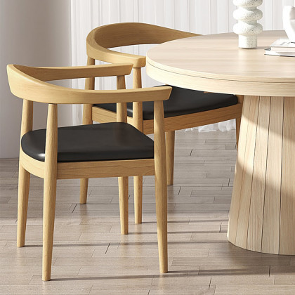 HMR Modern Wood Upholstery Dining Chair - Natural, Microfiber Leather, 1-Piece