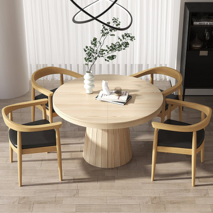 HMR Modern Wood Upholstery Dining Chair - Natural, Microfiber Leather, 1-Piece