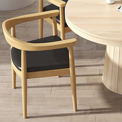 HMR Modern Wood Upholstery Dining Chair - Natural, Microfiber Leather, 1-Piece