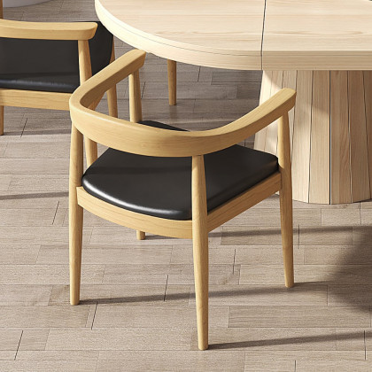 HMR Modern Wood Upholstery Dining Chair - Natural, Microfiber Leather, 1-Piece