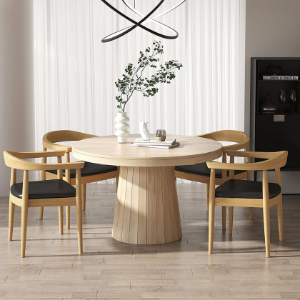 HMR Modern Wood Upholstery Dining Chair - Natural, Microfiber Leather, 1-Piece