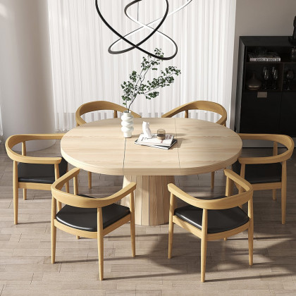 HMR Modern Wood Upholstery Dining Chair - Natural, Microfiber Leather, 1-Piece